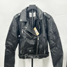 Rebecca Minkoff Woman black leather motorcycle jacket Silver Zipper Belted Hem M Rebecca Minkoff