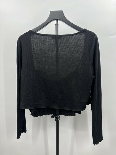 BP Black Ribbed 2 Piece Cami Cardigan Set Cropped Button Top 1X BP