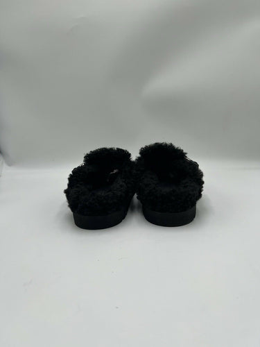 Women’s Moncler Mon shearling-lined Black suede mules buckled strap Size 37 Moncler