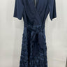 NWT Alex Evenings Navy 3D Floral Rosette Wrap Belted Evening Gown Size 10P Alex Evenings