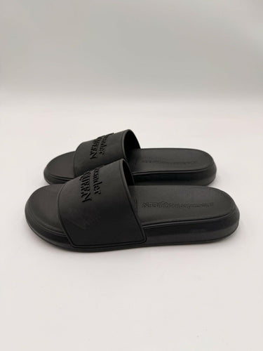 Alexander McQueen Women's black rubber logo embossed slides Size 37 Alexander Mcqueen