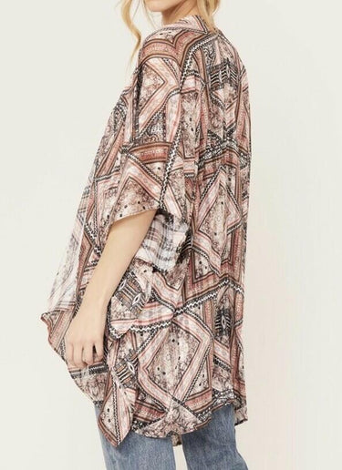 NWOT Shyanne Women's Printed Bohemian Cami/Kimono Set Pecan Size L