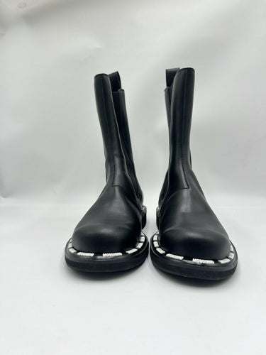 Men’s Moschino logo-print Black faux-leather Pull On boots Size 41