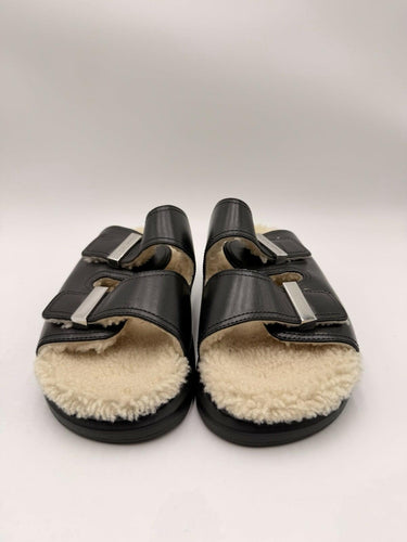 Women’s Alexander McQueen Black Leather Shearling Lined Sandals Size 39.5D Alexander
