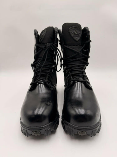 Men’s Rocky Alpha Force Waterproof Zipper Duty Black Leather Boot Size 8W