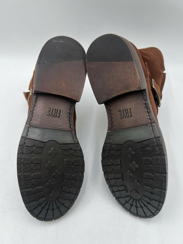 FRYE Natalie Short Engineer Brown Suede Buckle Ankle Boot Womens SIZE 6.5 M Frye