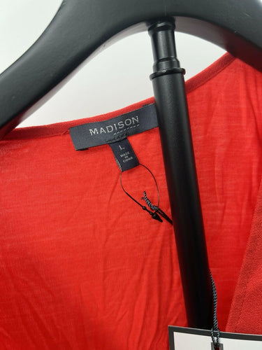 Madison Top Womens Sleeveless V Neck Wrap Tank Red Poinsettia Blouse  L Wrap