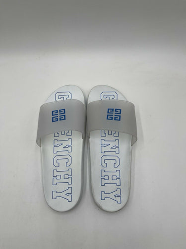 Givenchy Game Day Logo Pool Slides in white with a blue logo Size 41