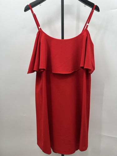 Bobeau Dress Womens Red Ruffle Overlay Spaghetti Strap Cocktail Party Midi XL Bobeau