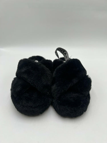 BCBG Generation Black Faux Fur Cross Slides Size 7