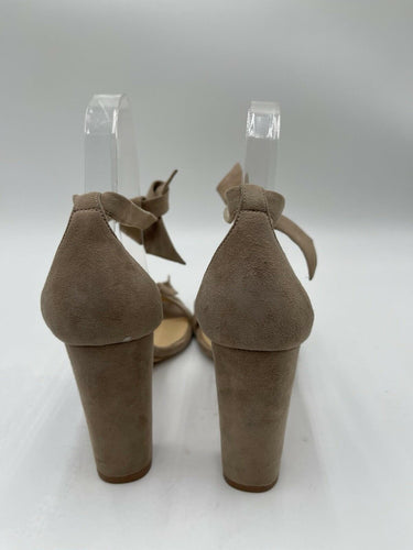 Alexandre Birman Clarita suede ankle-tie block heel sandals in beige Size 39
