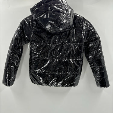 NWT Tahari Girl Full Zip Hooded Glossy Puffer Jacket, Black Size 10 Tahari