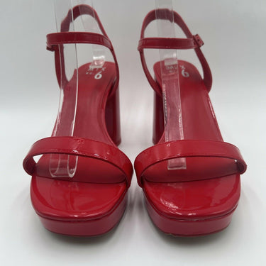 Mix No. 6 Red Patent Leather Chunky Heel Sandals With Ankle Strap - Size 9.5 Mix No. 6