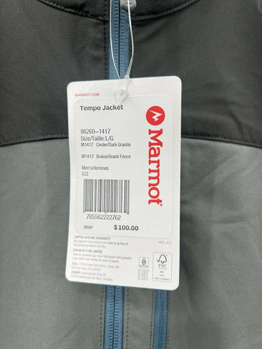 Marmot Tempo Jacket Mens Softshell Gray Cinder Granite Size L