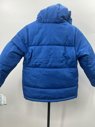 Carter's Boys Blue Puffer Coat Orange Fleece Lining Hood Winter Jacket NWT 5/6 Carter's