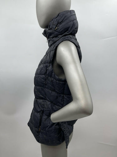 Women’s Zara Basic Full Zip Puffer Vest With Hood Color Black Size M