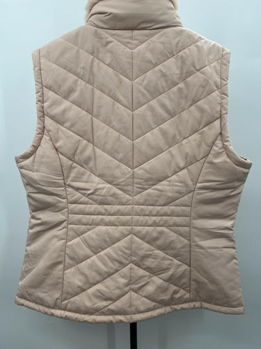 Calvin Klein Vest Womens Blush Pink Faux Fur Collar Quilted Chevron Puffer XL Calvin Klein