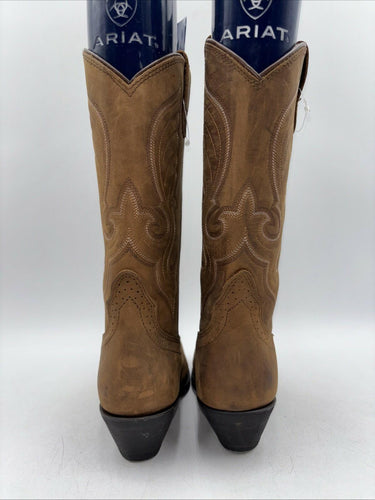 Shyanne DONNA EMBROIDERED Brown Leather Square Toe Pull On Boots Size 6.5 B