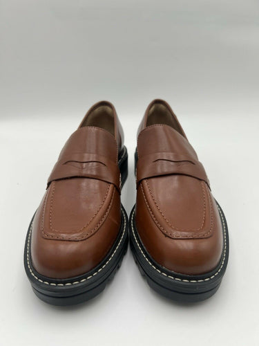 BERNARDO Womens Loafers Brown Leather Chunky Lug Sole Penny Size 8M