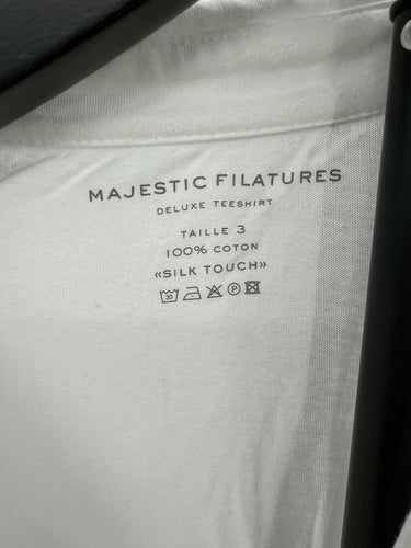 Majestic Filatures Shirt Womens White 100% Cotton Silk Touch Button Up Deluxe L Majestic