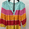 Crown & Ivy Top Womens Colorblock Stripe Tunic Blouse Split Neck 3/4 Sleeve M Split
