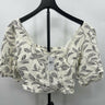 Puff Sleeve Crop Top Sand Dotted Leaf Print Smocked Back Square Neck S Z-supply