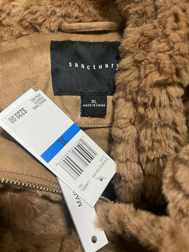Sanctuary Faux Fur Hooded Jacket Camel Teddy Bear Coat NWT XL