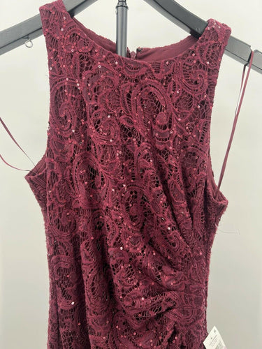 Alex Evenings Lace Sequin Evening Gown Maxi Ruched Ruffle Wine Burgundy SIZE 6 Alex Evenings