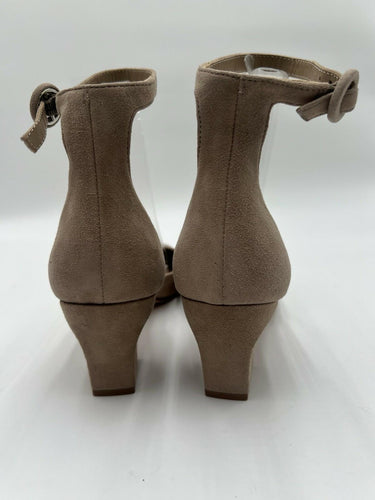 BERNARDO Womens Suede Heels Taupe Beige Ankle Strap Block Heel Size 9.5M