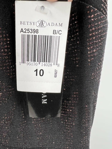 Betsy & Adam Evening Gown Black Rose Gold Glitter Geometric Maxi Dress 10 Betsy & Adam