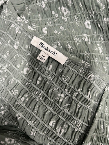 NWOT Madewell Lucie V-Neck Smocked Top Blouse Green Floral Size 10