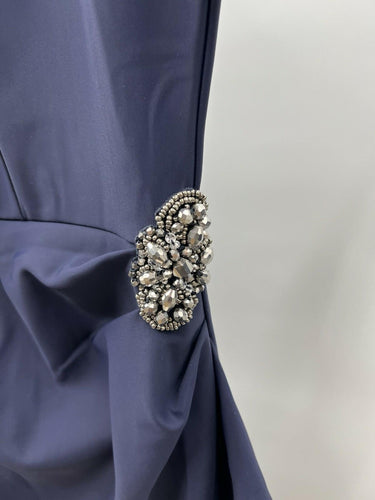 Alex Evenings Navy Bell Sleeve Draped Dress Beaded Formal Mother Bride 14 Alex Evenings