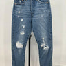 Levis 501 Jeans Womens Heavy Distressed Ripped Knee Medium Wash Blue W24 L28 Levi's