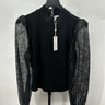 Heartloom Nia Woman’s Black Top ribbed knit Sheer Sleeves  Mock Neck Size M M & M