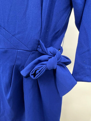 Tahari ASL Royal Blue Sheath Dress Side Bow Tie 3/4 Sleeve 6P