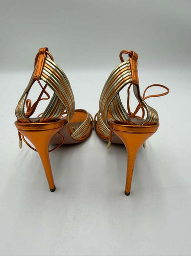 Aquazzura Ari Metallic Leather Ankle-tie Sandals Platino Gold Mandarin Size 38