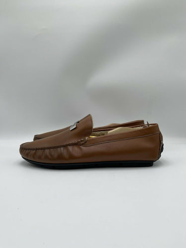 Men’s Cavalli Class brown leather shearling-lined driving loafers Size 44
