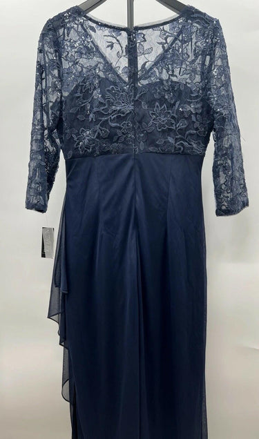 Alex Evenings Navy Lace Chiffon Draped Formal Long Gown Mother Bride 12 Alex Evenings