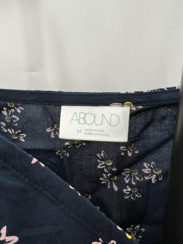 ABOUND Cami Top Navy Blue Pink Daisy Floral Ruffle Hem Ruched Front - M