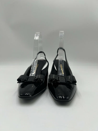 Women’s Ferragamo Karine Slingback Black Pumps Patent Leather Size 8.5