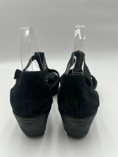 Munro American Black Suede T-Strap Wedge Sandals Platform Size 11