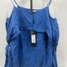Halston Heritage Top Blue Cold Shoulder Tie Sleeve Pom Pom Cami L Halston Heritage