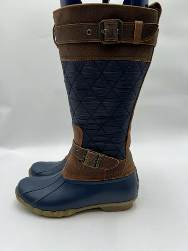 Sperry STS86429 Navy Quilted Tall Duck Buckle Boots Size 7.5