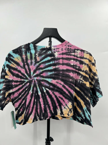 Abound Crop Top Tie Dye Spiral Pink Black Teal Yellow Cropped Tee M Abound