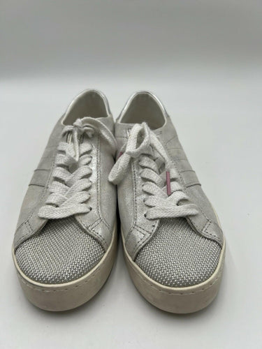 D.A.T.E. Hill Low Silver Metallic Leather Sneakers Mesh Toe Size 6.5