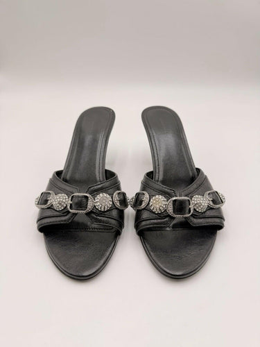 Balenciaga Cagole embellished leather mules in black Size 36