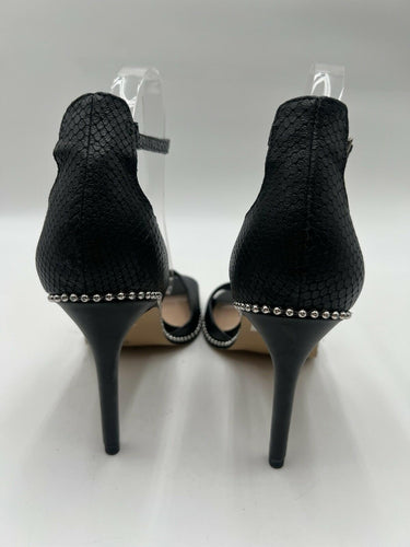 BCBGeneration Jessika Black Snakeskin Studded Heeled Sandals Womens Size 9.5