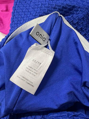 Onia One Piece Swimsuit Royal Blue Textured Twist Knot Cutout Strapless XS Onia