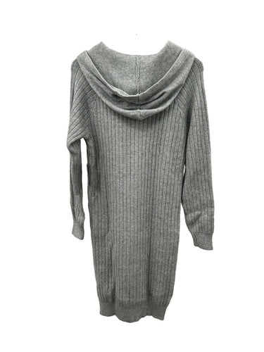 Stitchdrop gray ribbed knit Woman’s dress hooded neckline long sleeves