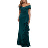 Xscape Long Scuba Off-The-Shoulder Ruffle Dress Hunter 12 Xscape